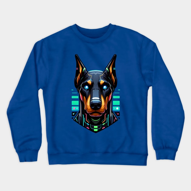Cyberpunk Neon Furry Anthro Doberman Dog Crewneck Sweatshirt by Blue Bull Bazaar